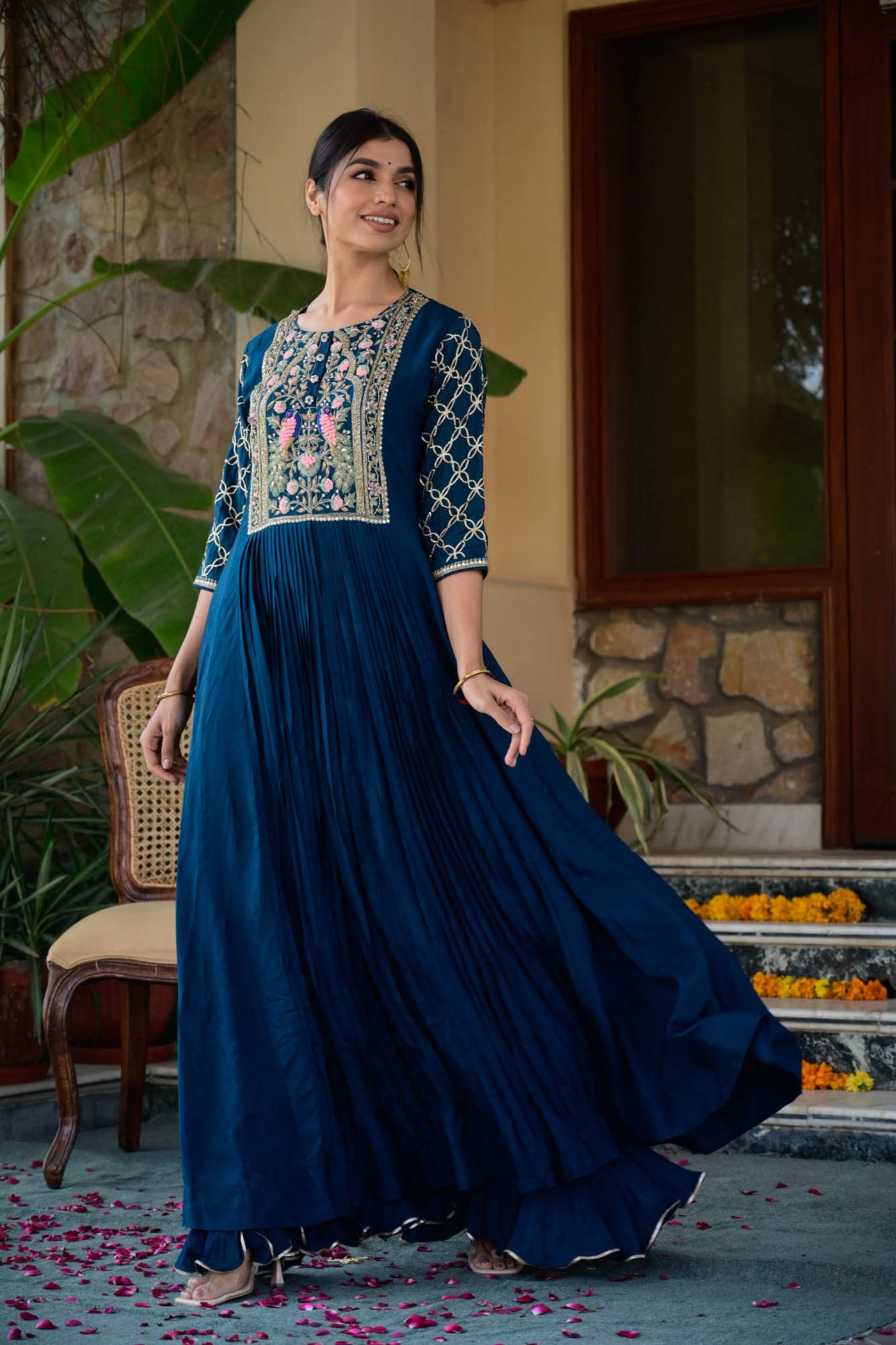 Georgette Embroidery Gown In Teal Blue Colour  GW5470191
